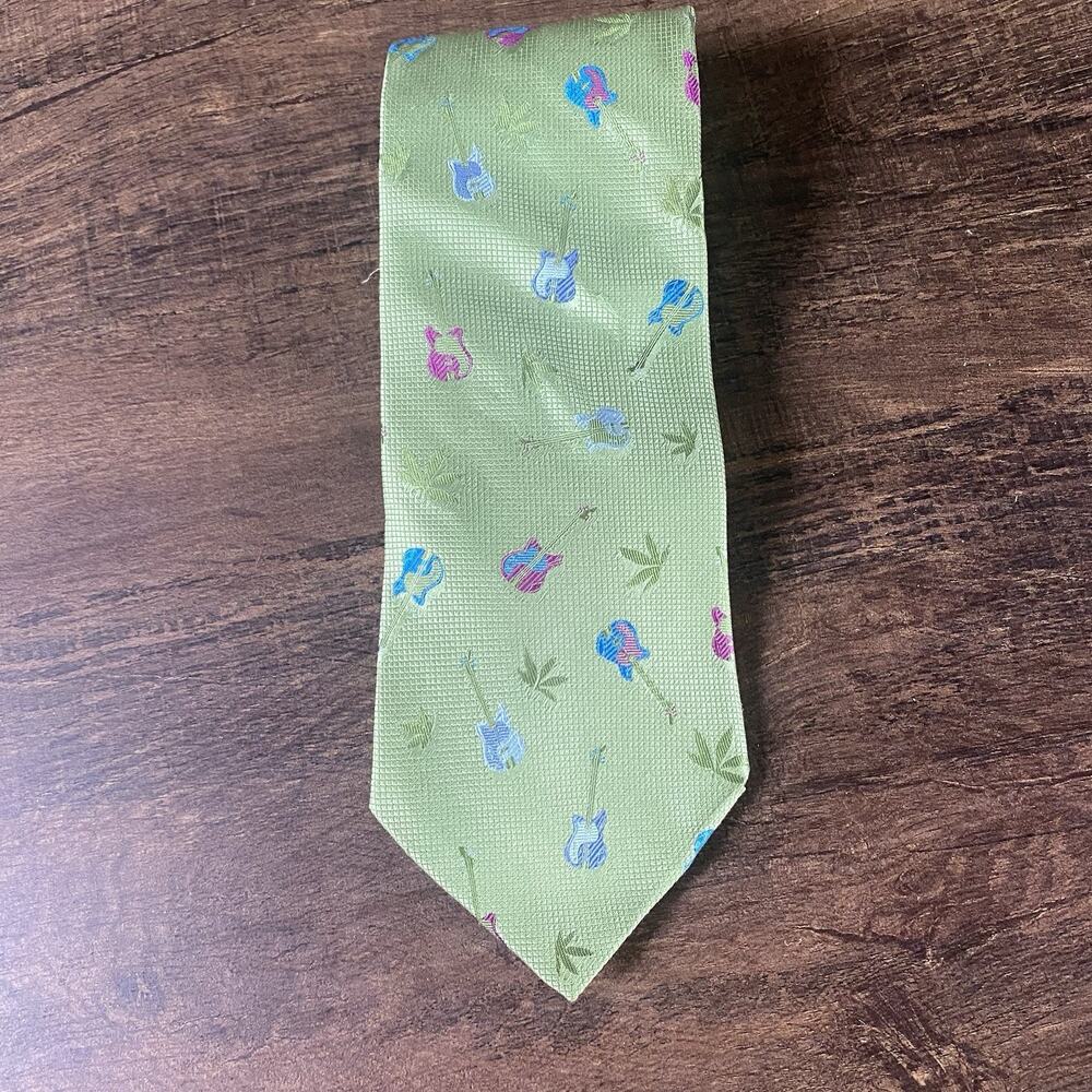Vintage 90s Nicole Miller 100% Silk Guitar & Hemp Leaf Novelty Tie - Picture 2 of 6